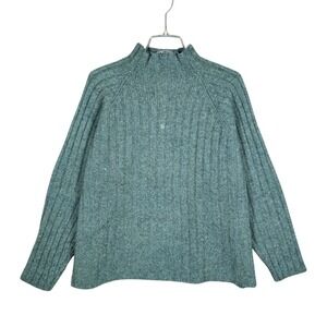 VTG 90s J.Crew Sweater Mens Large Ribbed Knit Fisherman Mock‎ Neck Raglan Green